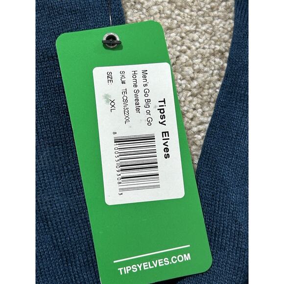 NEW Tipsy Elves Ugly Christmas Sweater Men’s XXL Go Big Go Home Car Tree Blue - Picture 4 of 7